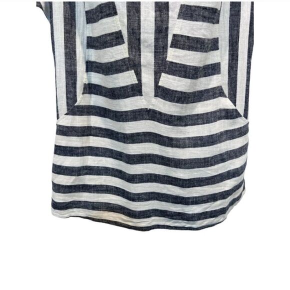 Soft Surroundings Sunset Linen Cold Shoulder White Grey Tunic Top C28 - Picture 5 of 9